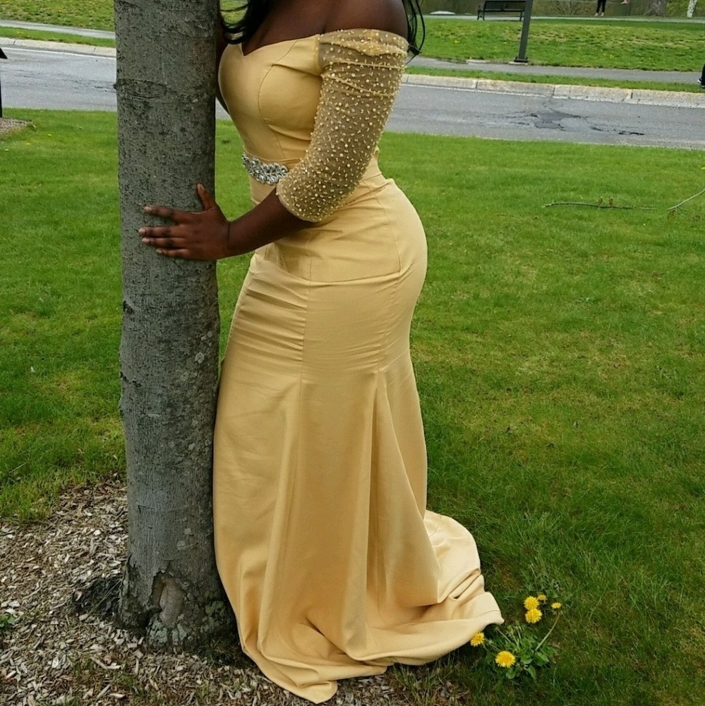 Golden Off The Shoulder Mermaid Dress